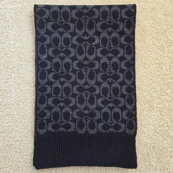 NWOT Coach Signature C Knit Wool Scarf Merino Reversible - Picture 7 of 10